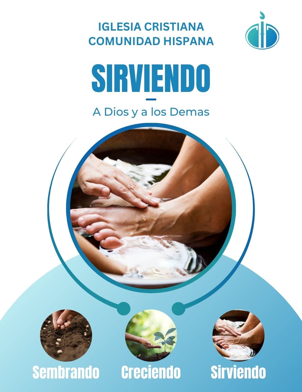Ilustración de la iglesia con el título Sirviendo a Dios y a los Demás
